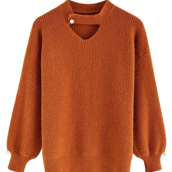 CHICWISH PEARL DECOR RIBBED KNIT SWEATER - Picture 1 of 5